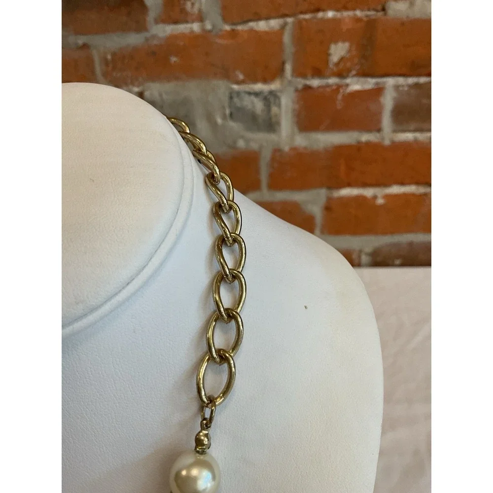 Vintage JLO Jennifer Lopez Pearl Beaded Necklace Gold Tone Costume Jewelry
